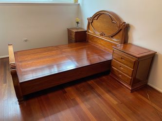 Whole Solid  Rosewood Full  Size Bed with Two Rosewood Three-drawer bedside tables