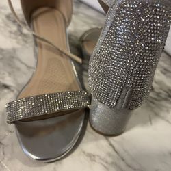 Girls Shimmery Open Toe Ankle Strap Shoes, Size 6