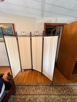 4-Panel Metal and Fabric Folding Room Divider