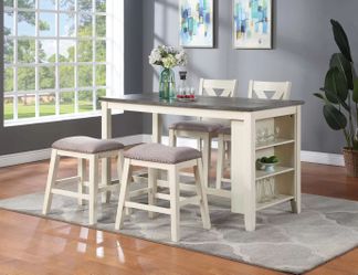 Counter Height Table Side Shelf Storage + 2 Height chairs + 2 counter stool