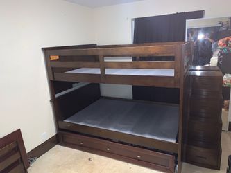 Full Over Full Wood Bunk Bed with Storage Stairs & Under-Bed Drawer”