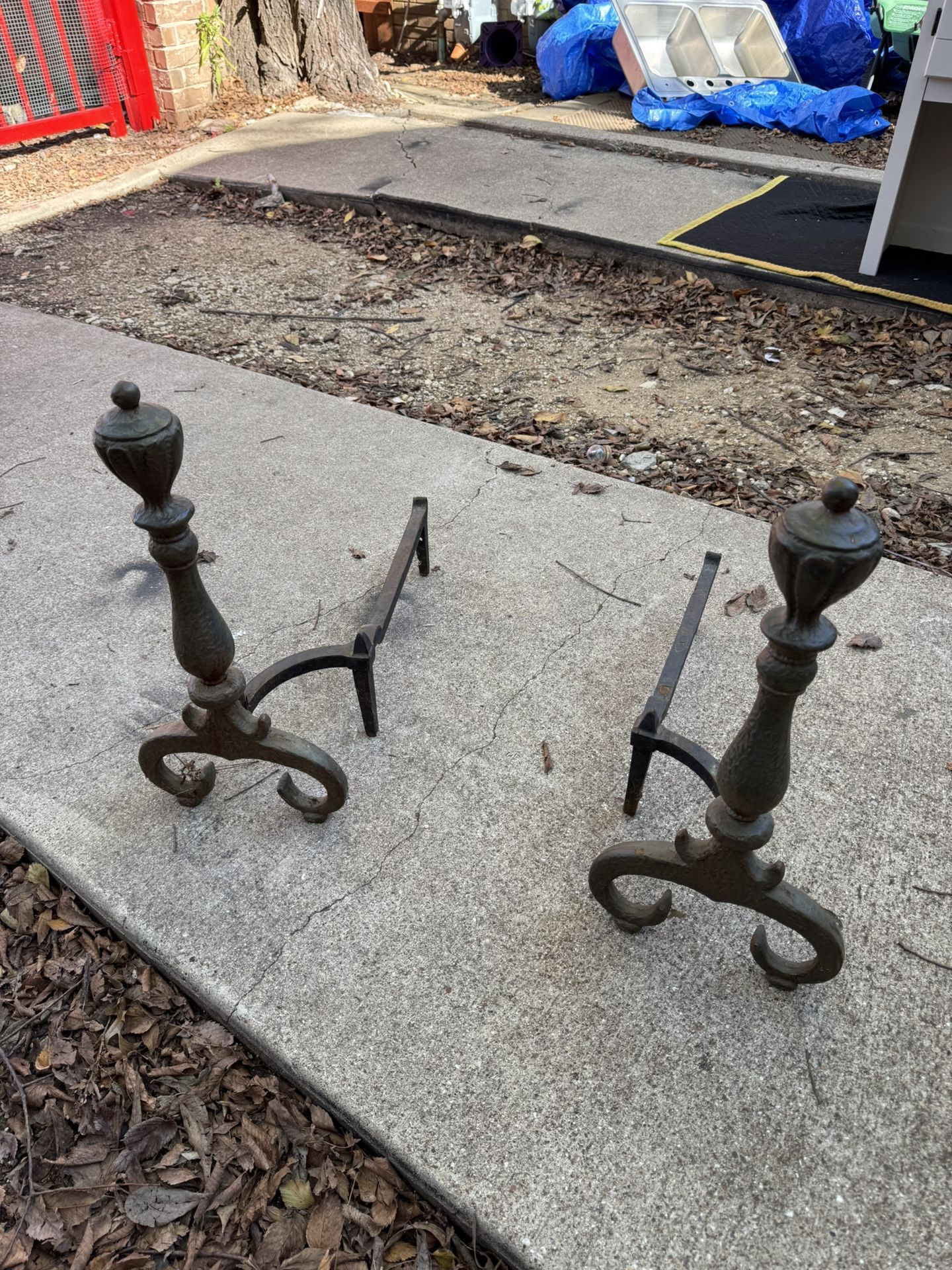 antique cast iron fireplace andirons,