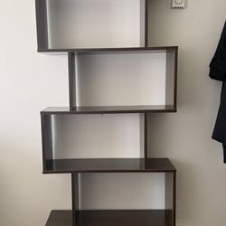 6-Tier Bookcase, S-Shape Display Shelf and Room Divider, Freestanding Decorative Storage Shelving, 75'' Tall Bookshelf - Walnut