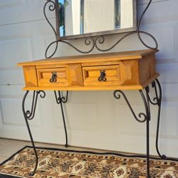 ** Rustic Woode/iron Multi Use Console Table & Mirror **