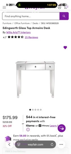 Willa Arlo Edingworth Glass Top Armoire Desk