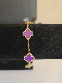 Pulsera clover de flor color Morado de plata 925 para mujer
