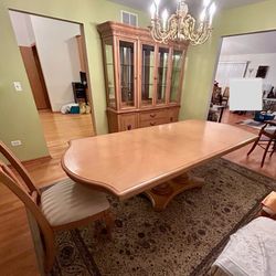 Dining Table, Cushion Chairs, Hutch