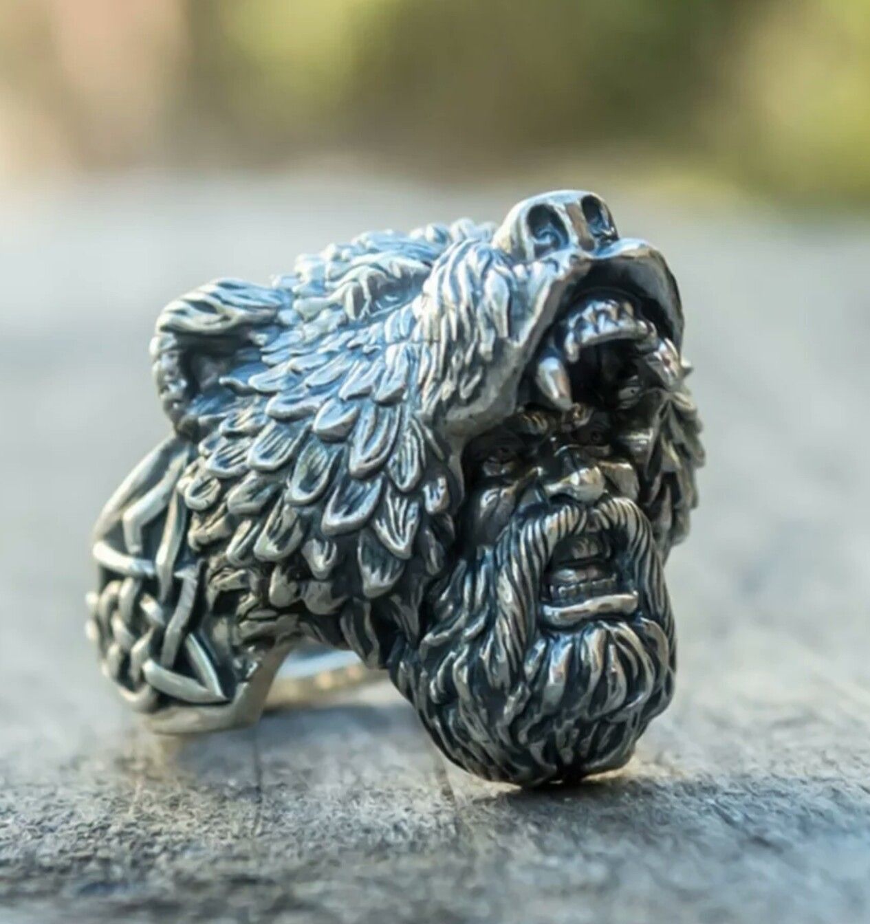 Vintage Viking Warrior Bear Head Metal Ring