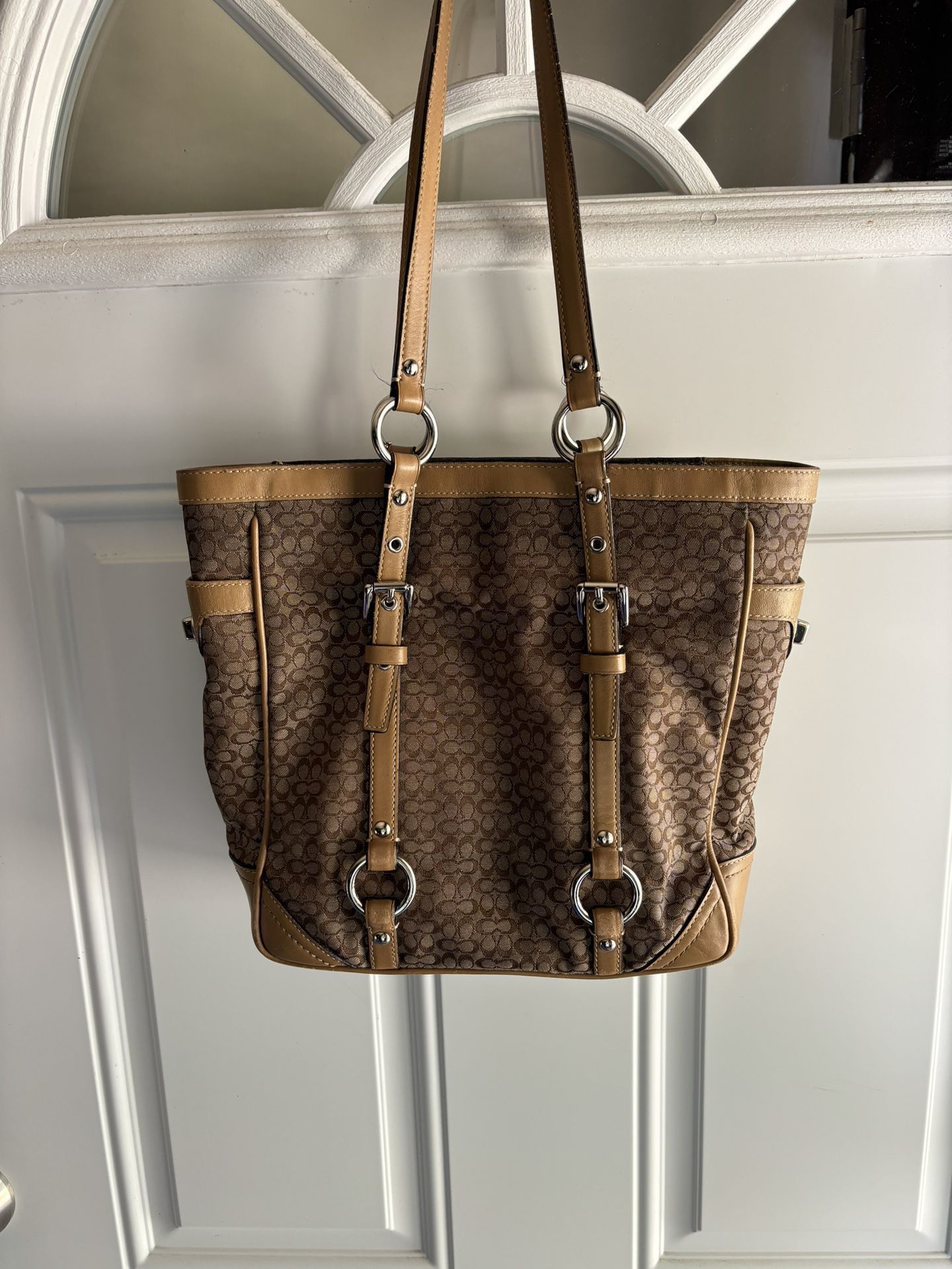 COACH Signature Khaki/Brown Jacquard Leather Tote Bag Purse- $398 Retail