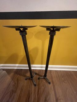 Pair Of Metal Floor Candle Holders 