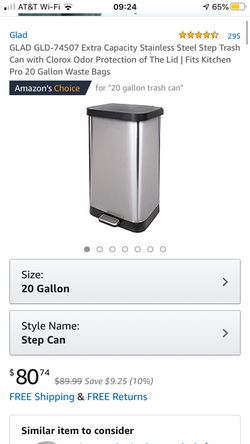 GLAD GLD-74507 Extra Capacity Stainless Steel Step Trash Can with Clorox  Odor Protection of The Lid