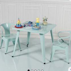 Kids Metal Activity Table And 2 Chair Set White Indoor Outdoor 