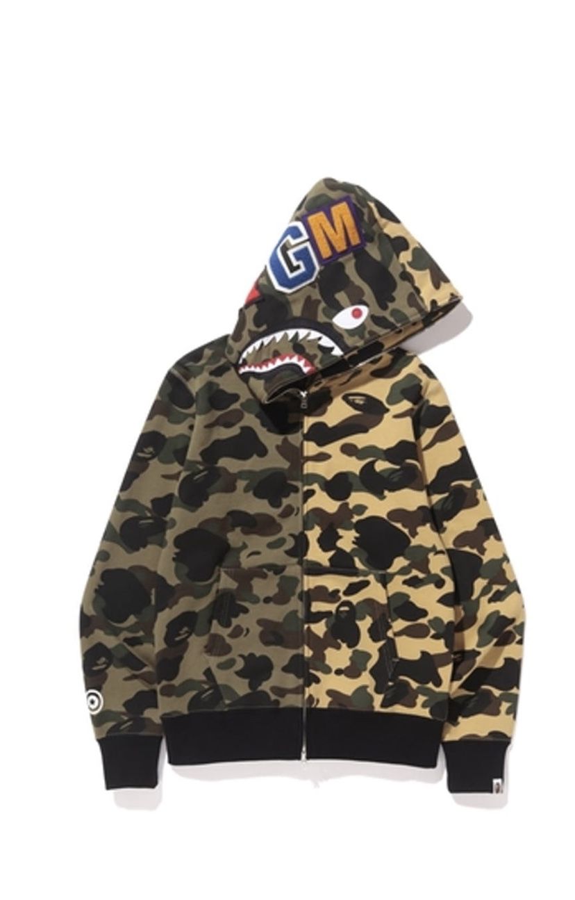 Bape 1st Camo half shark full zip up hoodie  Size:L 