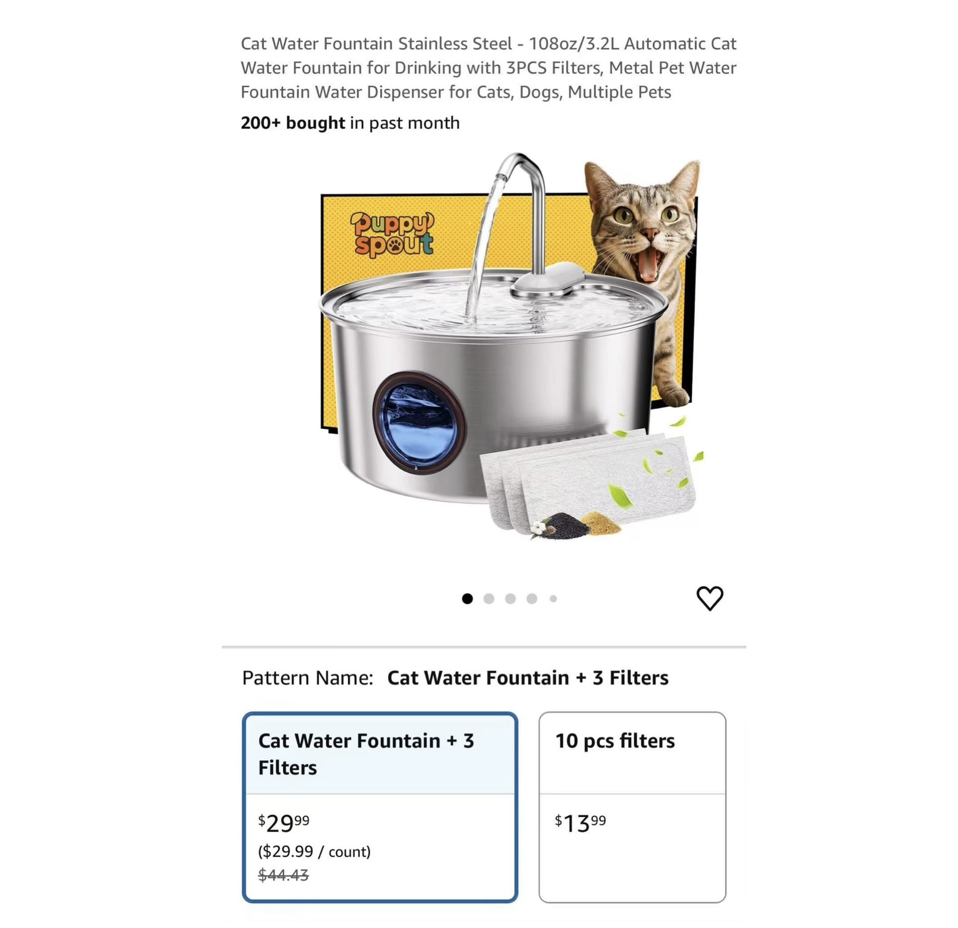 Brand new Cat Water Fountain Stainless Steel - 108oz/3.2L Automatic Cat Water Fountain for Drinking with 3PCS Filters, Metal Pet Water Fountain Water