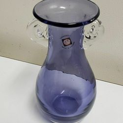 5 5/8" Azure Tarnoweic Vase w/ Clear Handles 