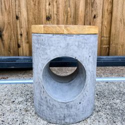 Constantin Architectural Concrete Stool with French Oak Top | Modern Sculptural Accent Table