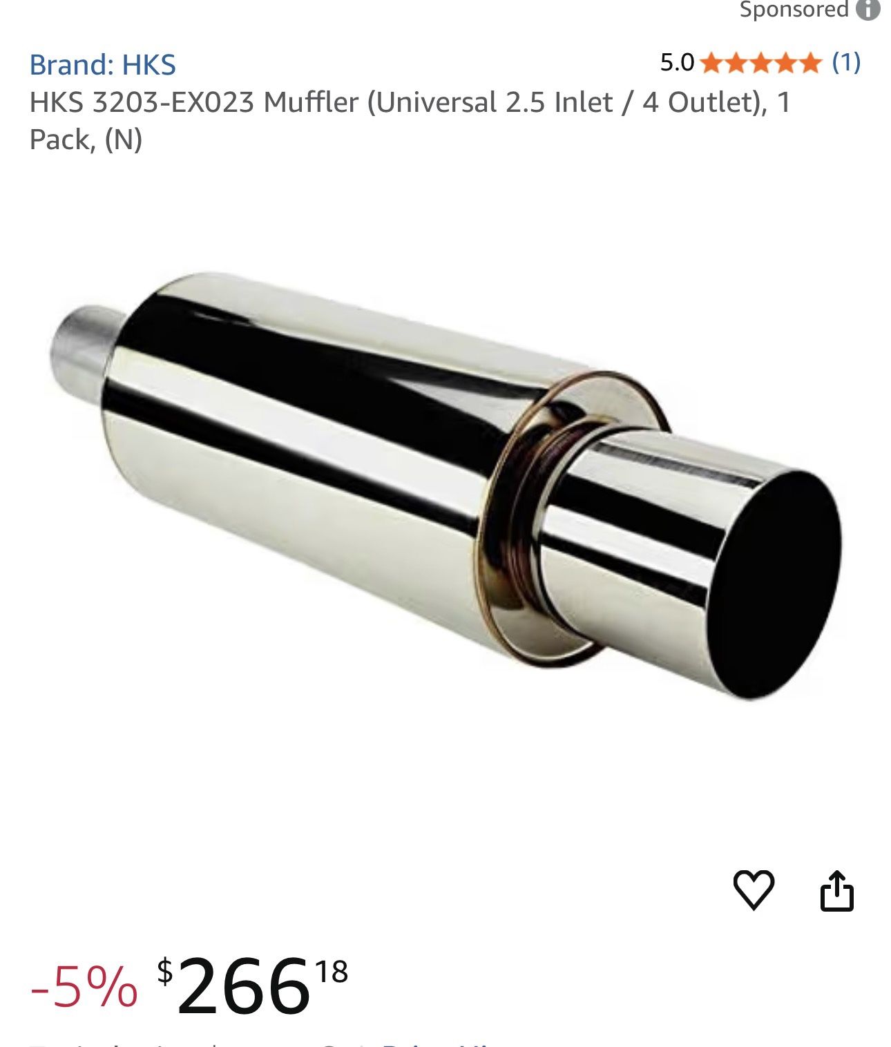 HKS 3203-EX023 Muffler (Universal 2.5 Inlet / 4 Outlet), 1 Pack