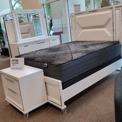 White Led Lights New Style Bedroom Set Queen Set White