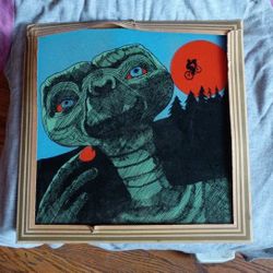 80s ET Glass Painted Picture, Carnival Prize 12.5 Sq