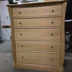 Oak Color Solid Wooden 5 Drawer Tallboy Dresser