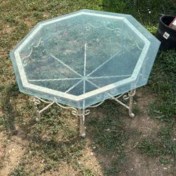 White Wrought Iron Matching Glass Topped Tables 