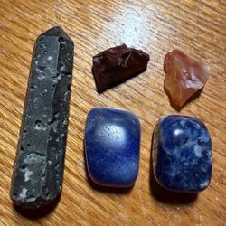 Crystal Gemstone 5 Piece Lot Carnelian Agate, Red Jasper, Basalt, Sodalite, Dyed Agate 