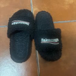 black balenciaga fur slides size 8.5