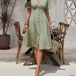 Ladies' Fashionable Summer Button Up Textured Dress