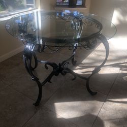 New Black Wrought Iron / Metal  Dining Table with glass top, 39” Width x 29” Height  