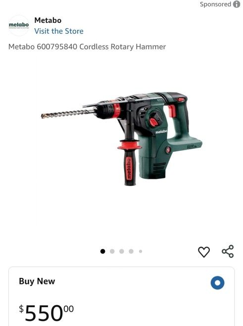 Metabo Cordless Rotary Hammer (tool only) $225