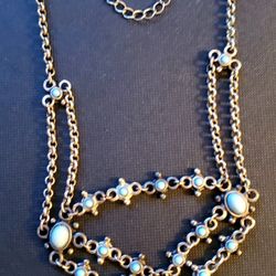 Turquoise & Silver Color Linked Necklace 