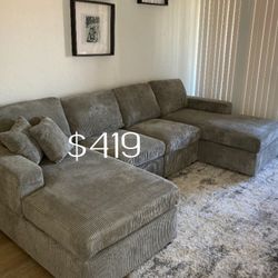Sectional Sofa Gray Corduroy New