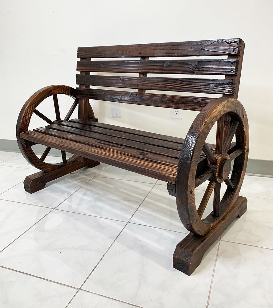 New $80 Wooden 41” Wagon Bench Rustic Wheel for Patio Garden Outdoor 41x20x30”