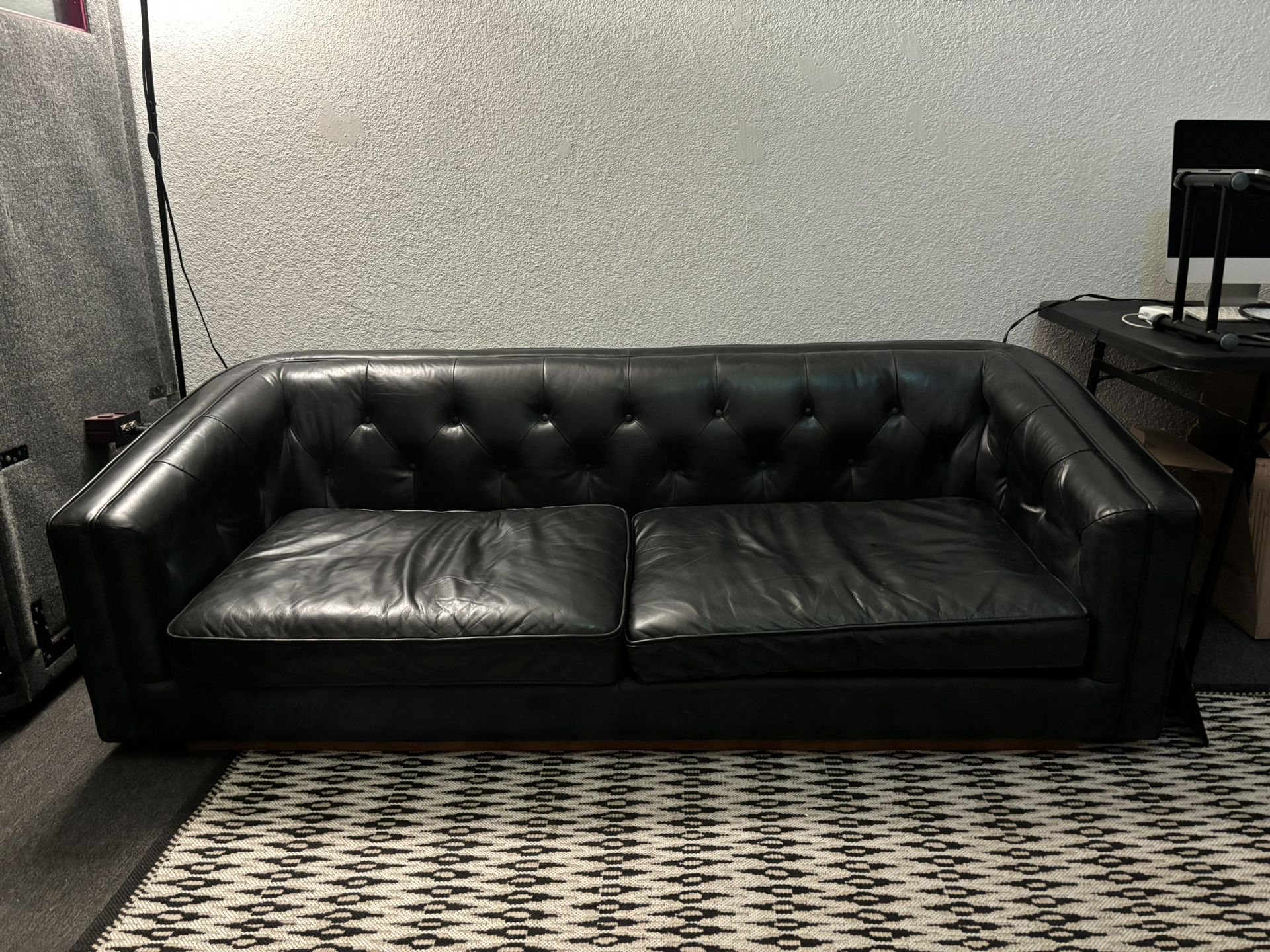 Vintage Black Leather Couch