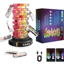 Glow in the Dark Tumbling Tower Game, Rotatable Base and Pickup RGB Lights, Acrylic Block, Stacking and Balance Fun for Kids and Adults, Indoor Board 