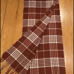 Fall / Winter Burgundy And White Plaid Scarf With Fringe 66.5” L X 12”W