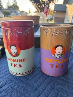 Condensed Tea Ceramic Canisters Set of 2