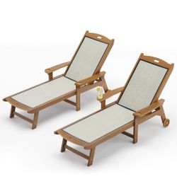 2X Teak color HDPS adjustable lounge chairs