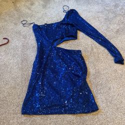 Blue One Sleeve Homecoming Dress