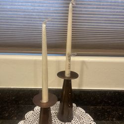 Brown Bronze Metal Candlestick/Pillar Candle Holder 6" H & 9" H