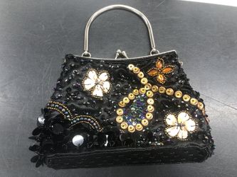 Black beaded and sequined evening bag 