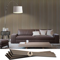3D Acoustic Wood Wall Panels, 94.5'' x 7.9'' Interior Wall Panels, Wood Slat Accent Wall Paneling, Light Walnut-4 Pack