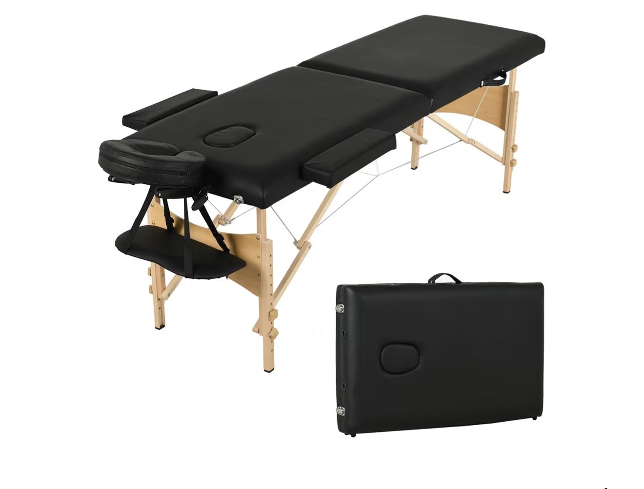 Folding Massage Bed Professional 2 Fold Lash Bed with Head-& Armrest, Black