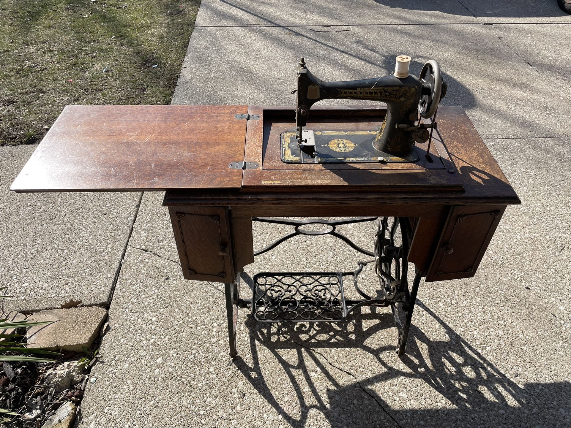 Antique Franklin Sewing Matching With Cabinet