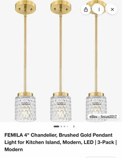 FEMILA Brushed Gold Pendant Lights 3-Pack
