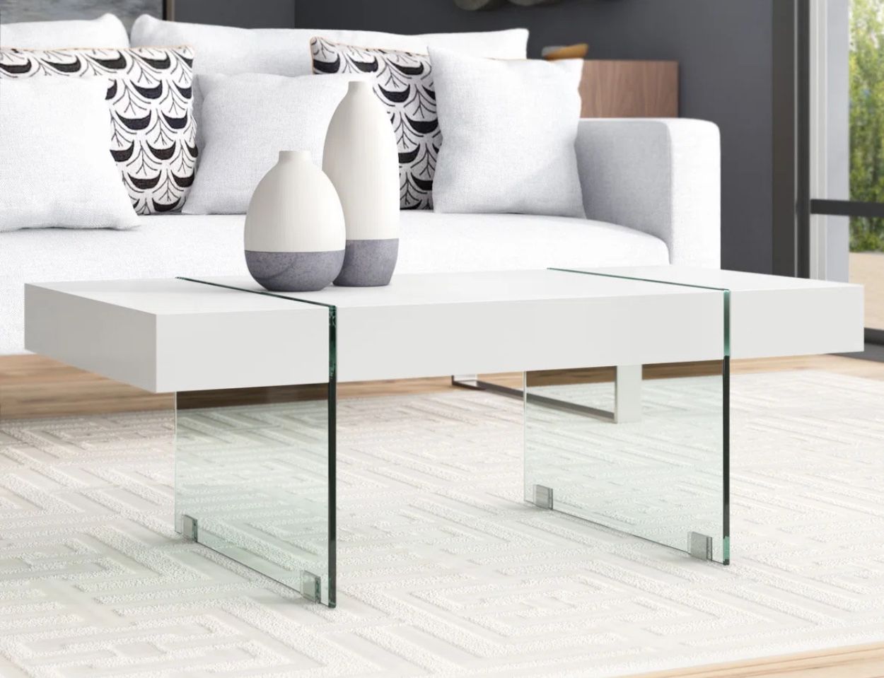 White & Glass Modern Living Room Table