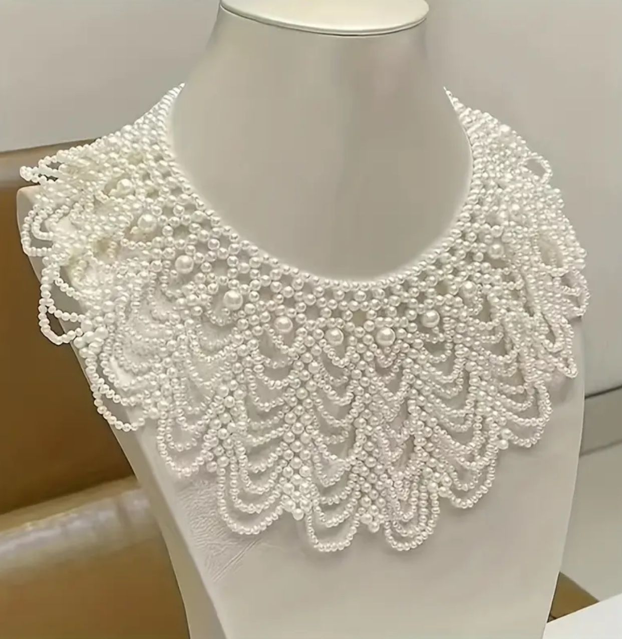 Layered White Pearl Collar Necklace