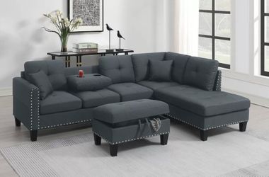 2-Piece Sectional Set - 2pc Sectional Sofa w/ 2 Accent Pillows - Charcoal  