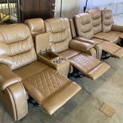 FREE DELIVERY AND INSTALLATION - NEW IN BOX! Sofa and Loveseat! Caramel Color Leather Recliners