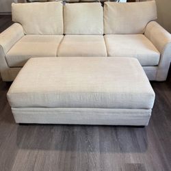 Contemporary Beige Sofa And Ottoman